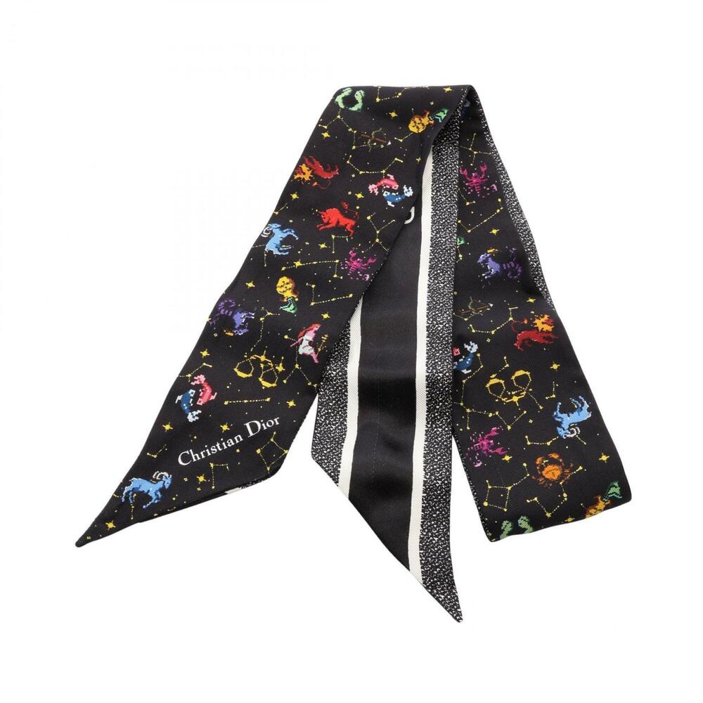 Christian Dior Dior Mitzah Ribbon Scarf/Muffler, Silk, Women's, Black/Multicolor
